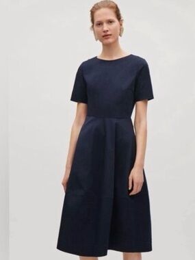 COS Navy Short-Sleeve A-Line Dress
